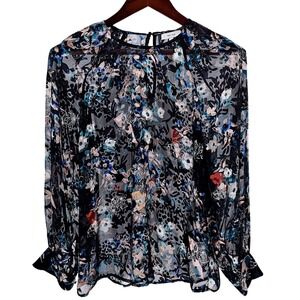 REISS Inga Floral‎ Burnout Blouse Top Sheer Womens 6US 10UK Preppy Chic Elegant